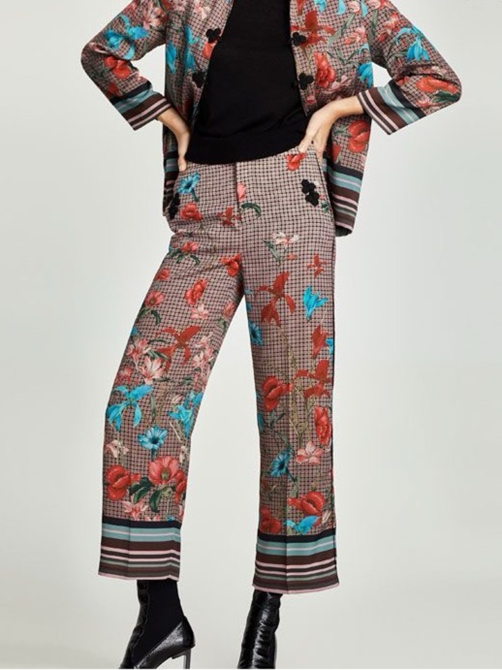 Zara Floral-Print Wide Leg Pants in Pink, Coral & Teal Size Large - Picture 11 of 13